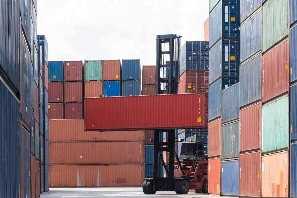 Background of forklift truck lifting container box