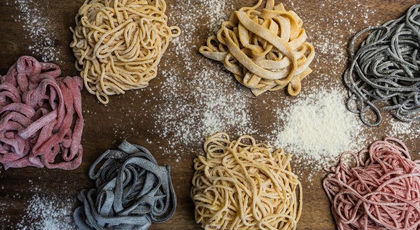 Top view of fresh Italian homemade pasta