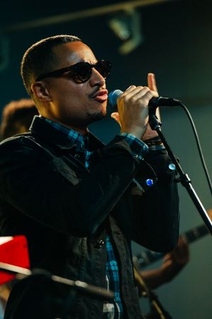 Los Angeles, CA, USA - September 15th, 2014: Man in sunglasses performing on stage