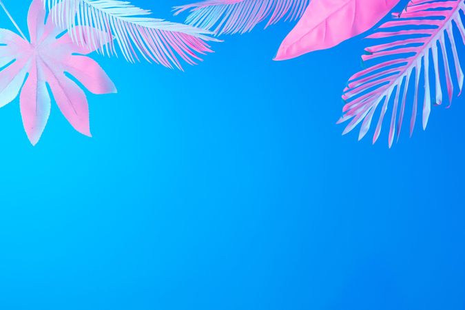 Tropical leaves in vibrant bold gradient holographic neon  colors