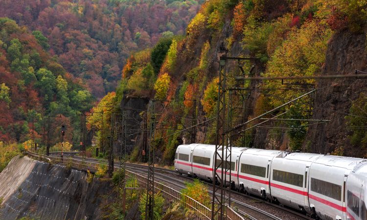 High speed train in autumn scenery in Germany