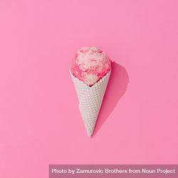 Waffle cone of pink ice cream on pink background 5zaRN0