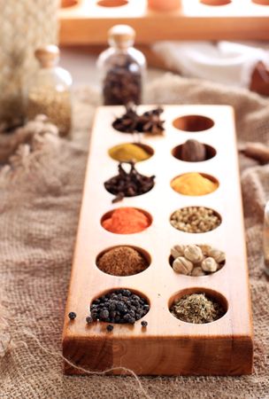 Various Spice on Jute Fabric
