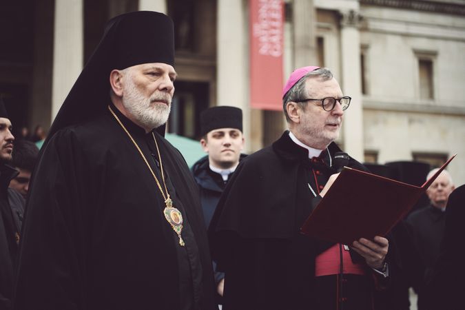 London, England, United Kingdom - March 5 2022: Bishop & Orthodox leaders doing a reading