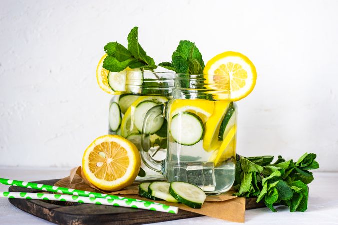 Detox drink with lemon, mint and cucumber