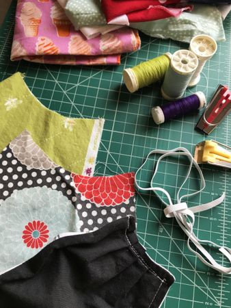Close-up of sewing materials for homemade face masks