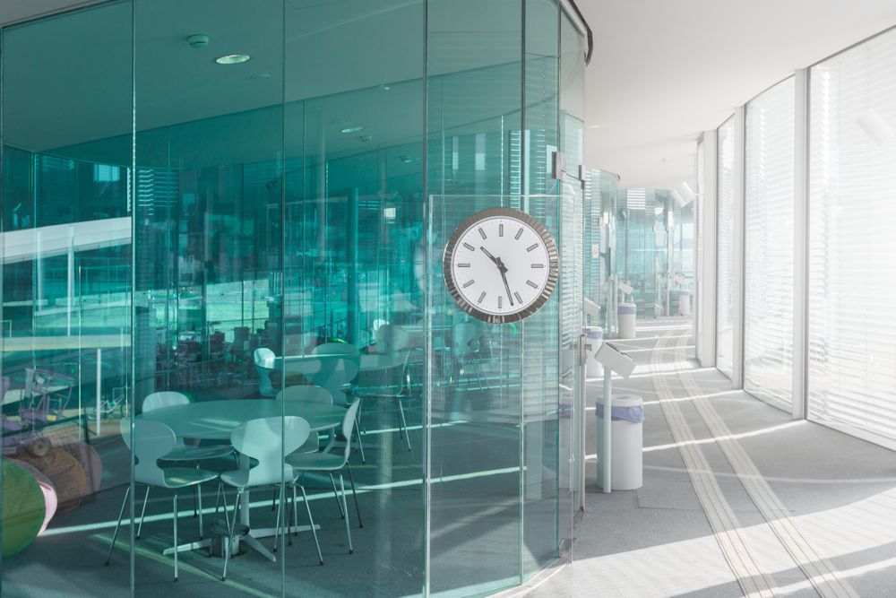 Contemporary interior of office with glass wall