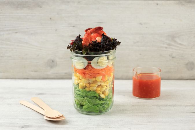 Prawn Salad Jar with Spicy Salad Dressing