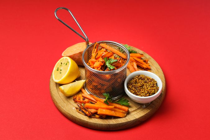 Concept of tasty food - sweet potato fries