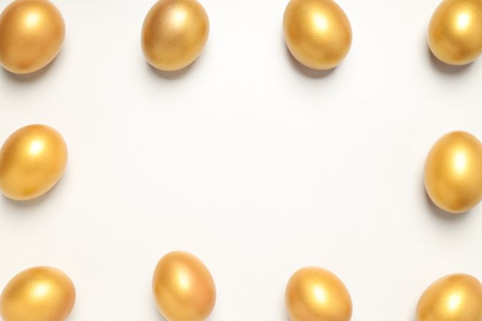 Golden eggs, pension savings, investments, retirement, space for text