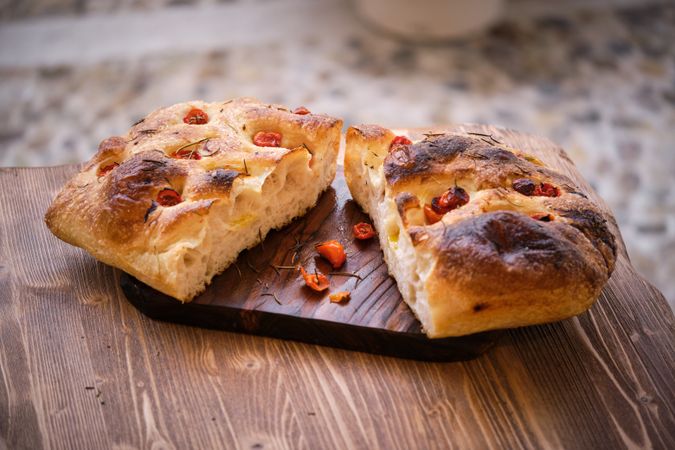 Photo of focaccia cut in half