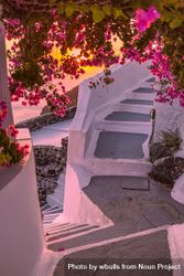 Narrow laneway with floral overhand with beautiful sunset colors bGDnX0