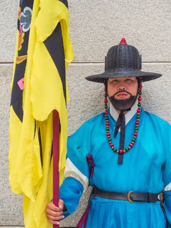 Busan, South Korea - August, 05 2017: Korean warrior near archway