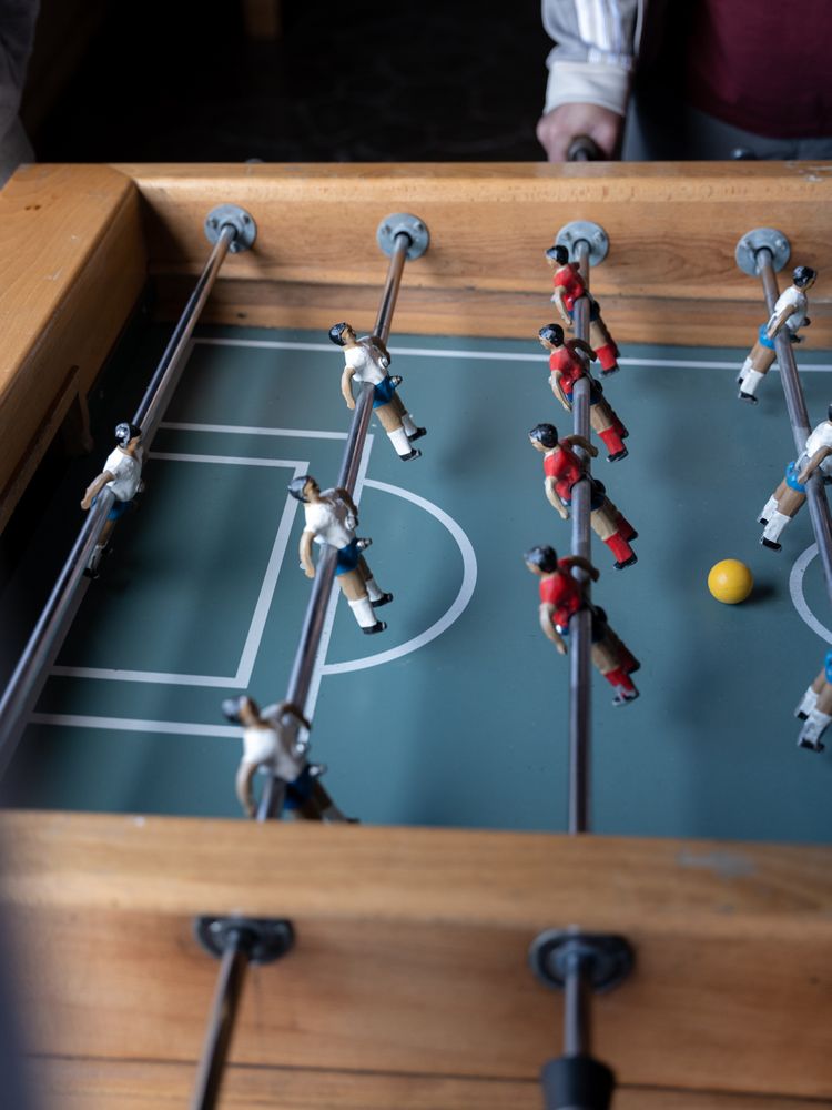 Close up of some red and table football figures