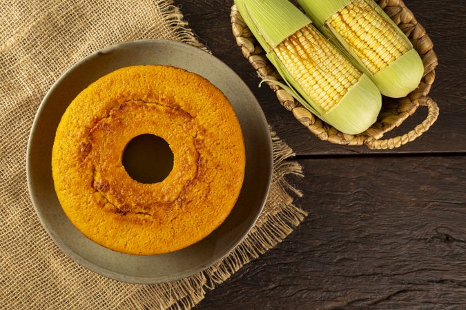 Delicious corn cake on table. Typical Brazilian cake.
