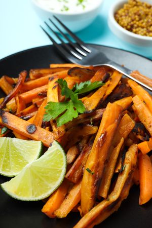 Concept of tasty food - sweet potato fries