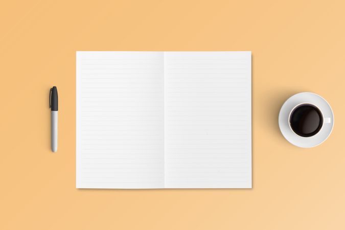 Modern workspace with  copy space on color background