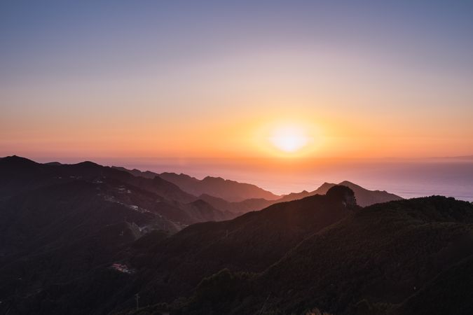 Beautiful bright sunset in mountains