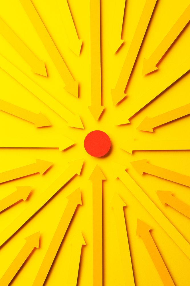 Yellow arrows pointed at a red dot in the center