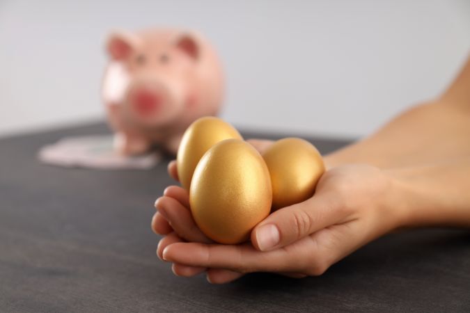 Concept of wealth and retirement - golden eggs