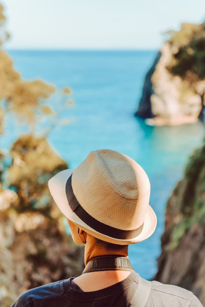 Female tourist contemplating picturesque landscape