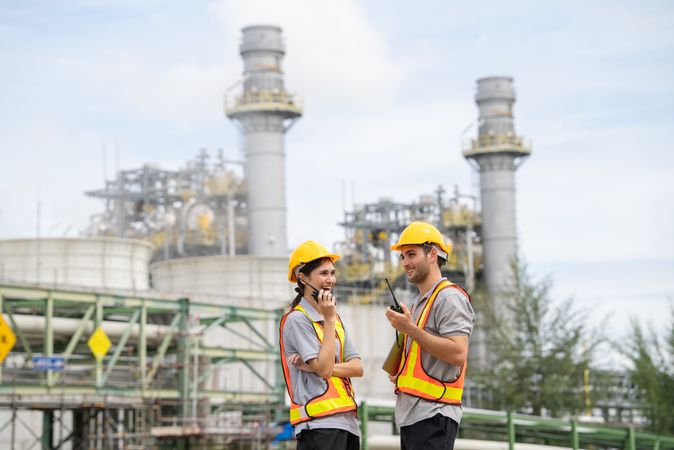 Engineer worker checking project at petrochemical factory or refinery oil plant industrial.