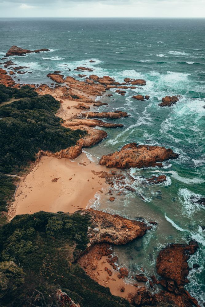 High angle view of rocky seashore