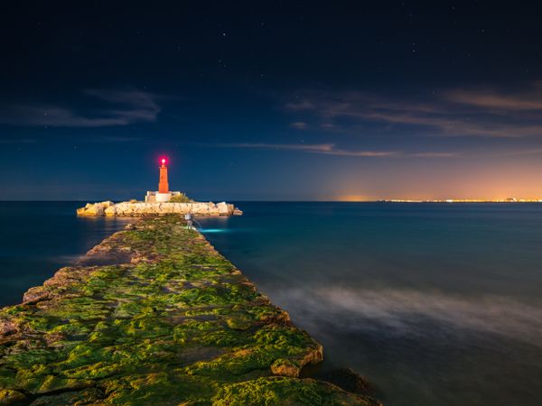 Rough path to bright beacon in evening