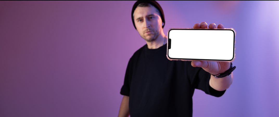 Man Holding Smartphone Blank Screen