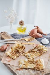 Slices of fresh onion tart