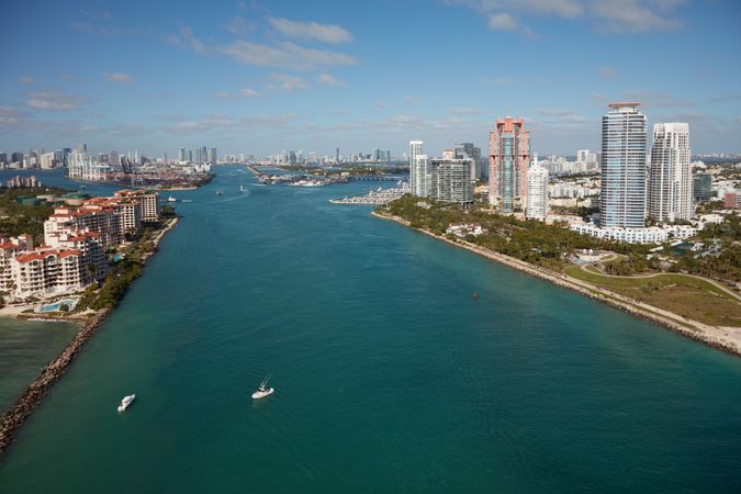 Aerial view of “Government Cut” inlet in Miami Beach