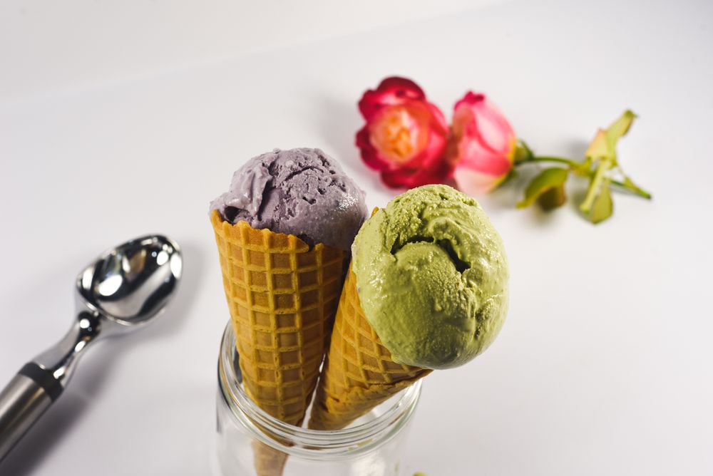 Mason jar with two different flavored ice cream cones
