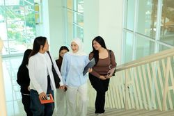 Five Asian College Student Classmate walking on Campuss Stairs