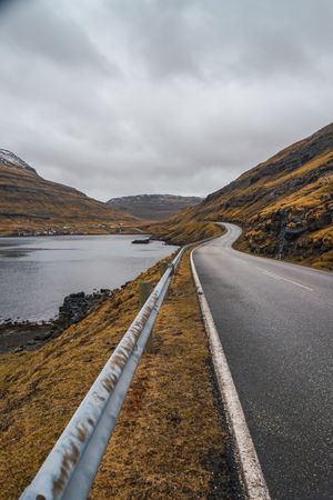 Winding road on hilly terrain