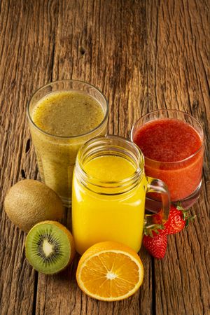 Variety of fruit juices. Fruit smoothies.