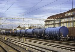 Freight train on railway tracks