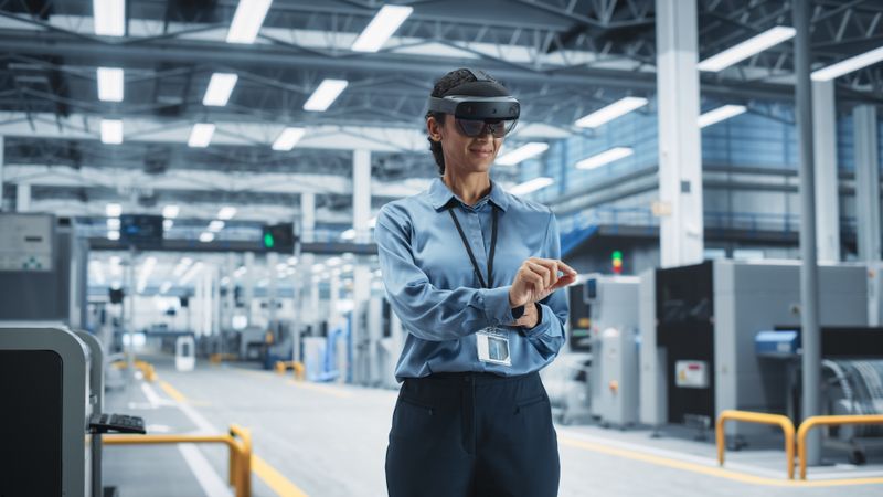 Woman in headset at work