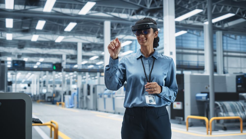 Female scientist in headset