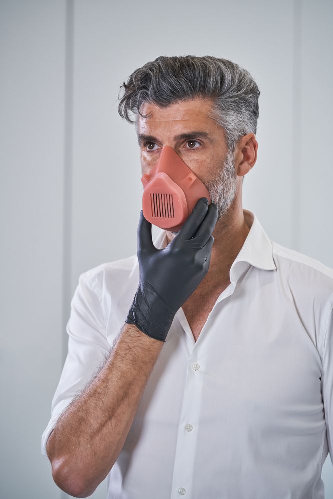 Adult man in protective mask