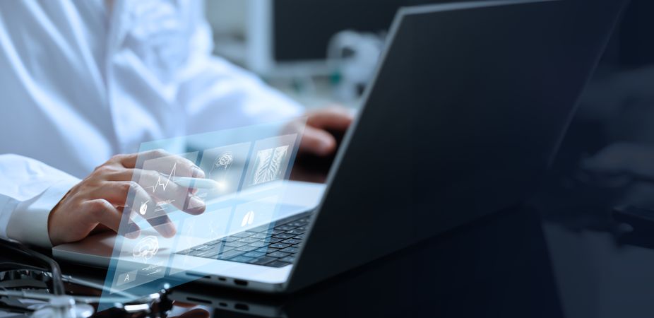 Doctor analyzing patient hologram data