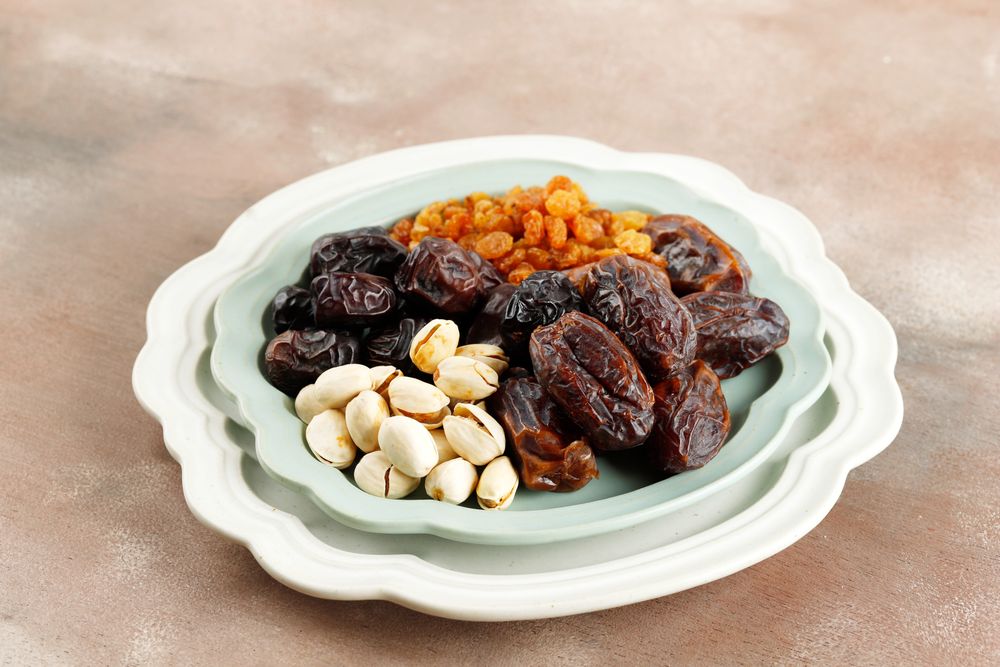 Plate of dried fruit and nuts