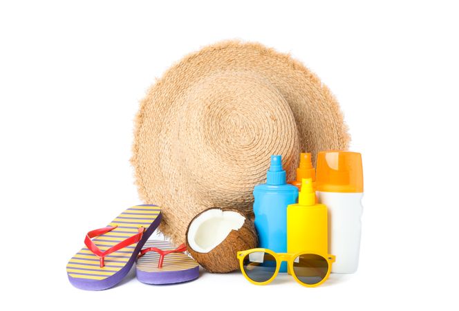 Summer vacation accessories isolated on neutral background. Happy holidays