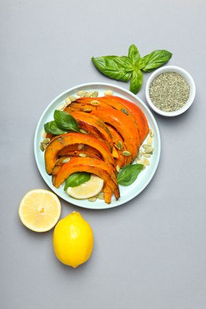 Concept of tasty homemade dish - baked pumpkin