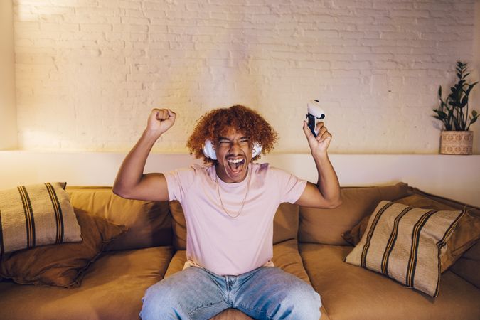 Young man playing video games