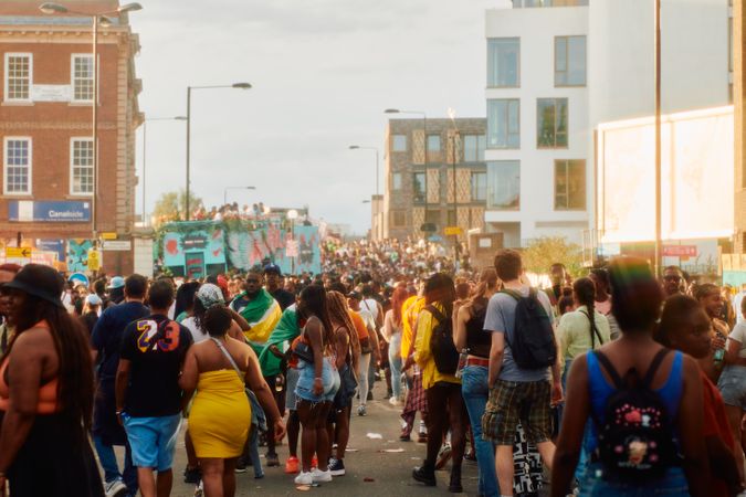 London, England, United Kingdom - August 27, 2022: Large crowd of people in colorful clothes