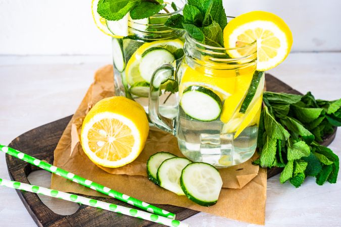 Detox drink with lemon, mint and cucumber