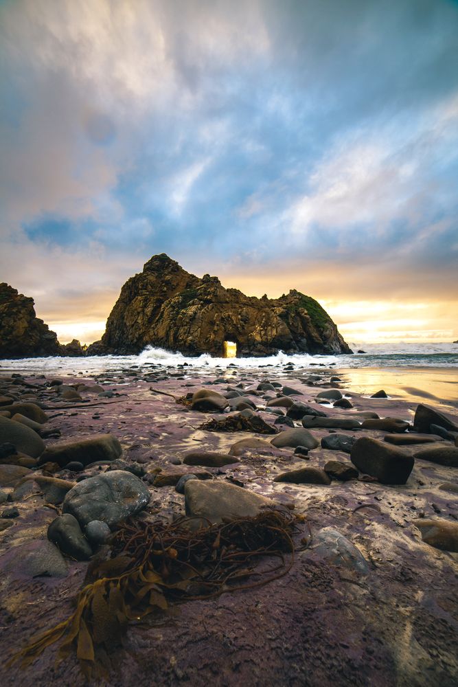 Pfeiffer beach during sunset in Big Sur, California, United States 