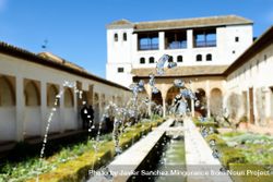 Water splashing in feature of courtyard of the acequia in Generalife, Alhambra, Granada 5Q2nQG