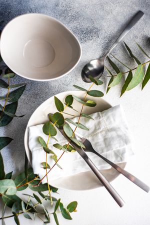 Table setting with eucalyptus