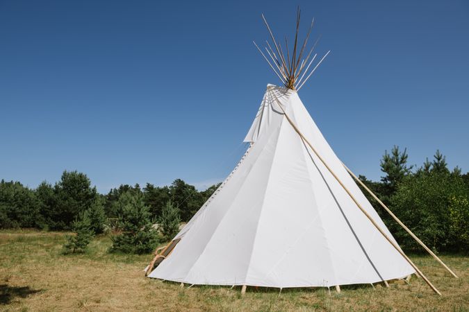 Traditional teepee among fir trees